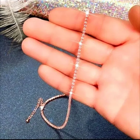 Choker Clear White Baguette Diamond Necklace 18K Gold over 925 Sterling Silver - Picture 5 of 7